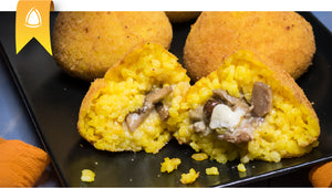 Arancini with pumpkin, mushrooms and Gorgonzola cheese